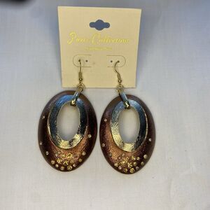 Copper Silver Oval Hanging Earrings Rhinestones Hook Party Work Metal